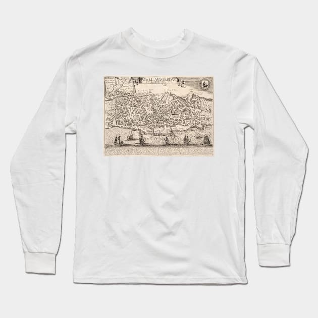 Vintage Pictorial Map of New York City (1672) Long Sleeve T-Shirt by Bravuramedia